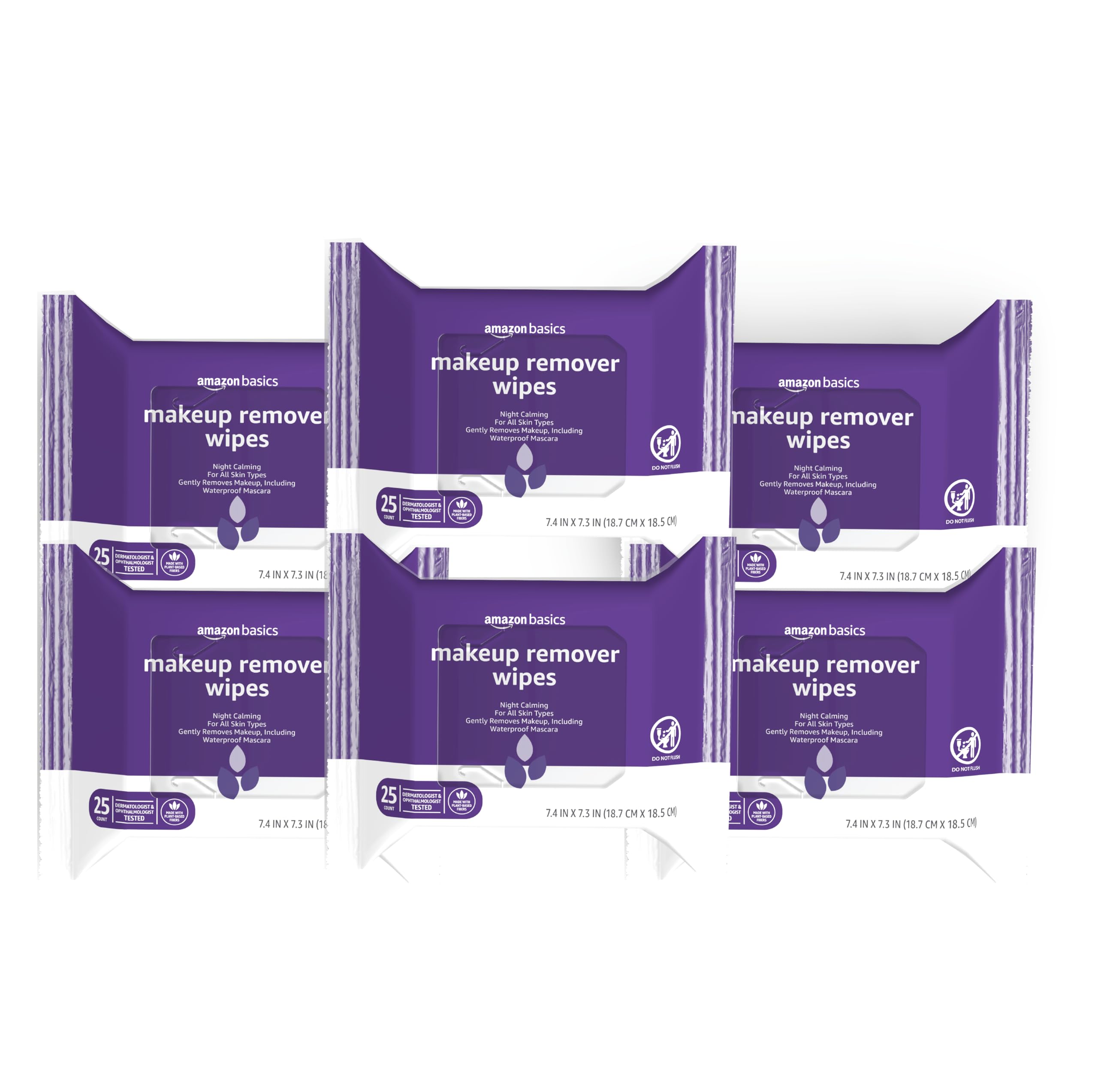 Amazon Basics Makeup Remover Wipes pack front shows six pack convenience