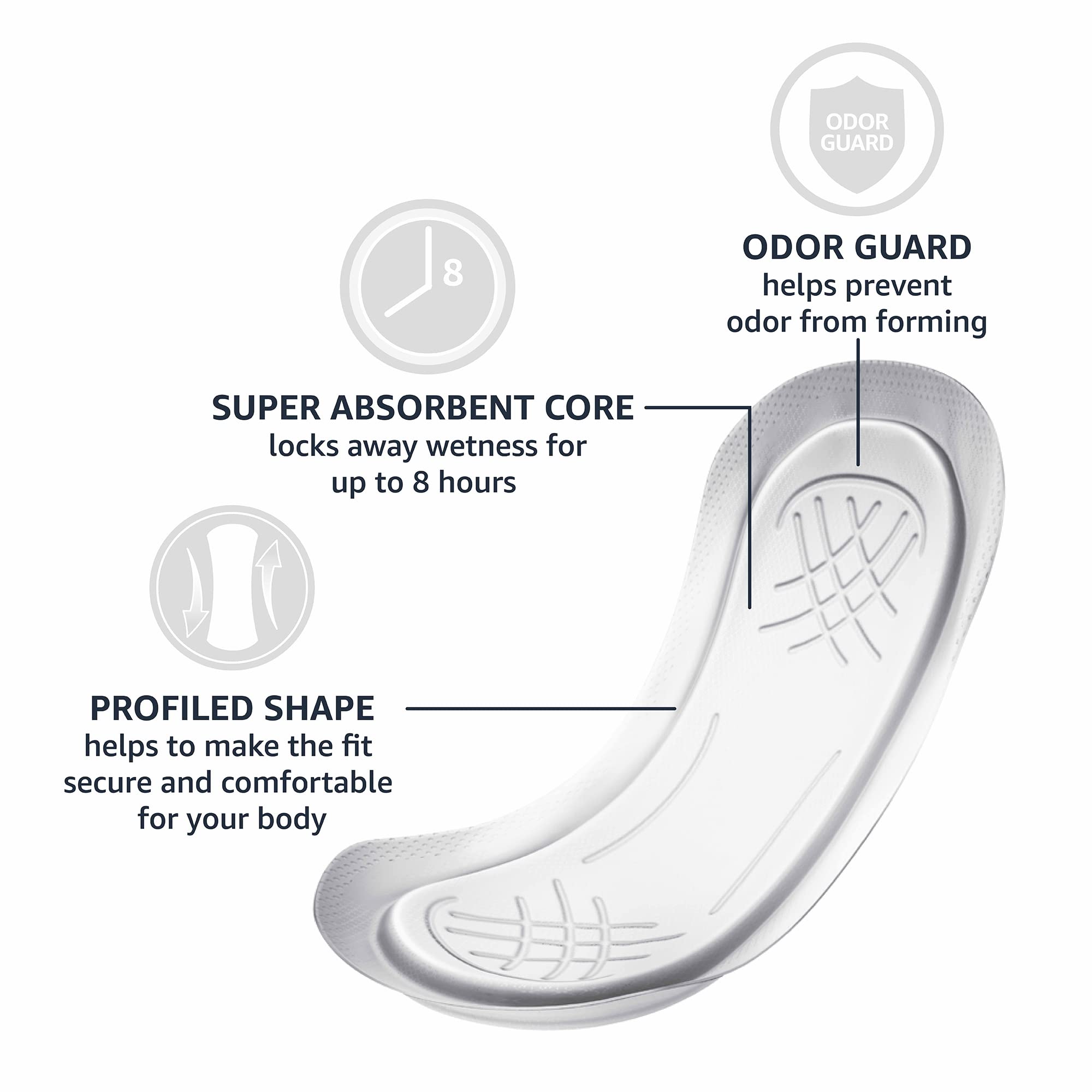 Amazon Basics Maxi Pads moisture-wicking outer layers for comfort.