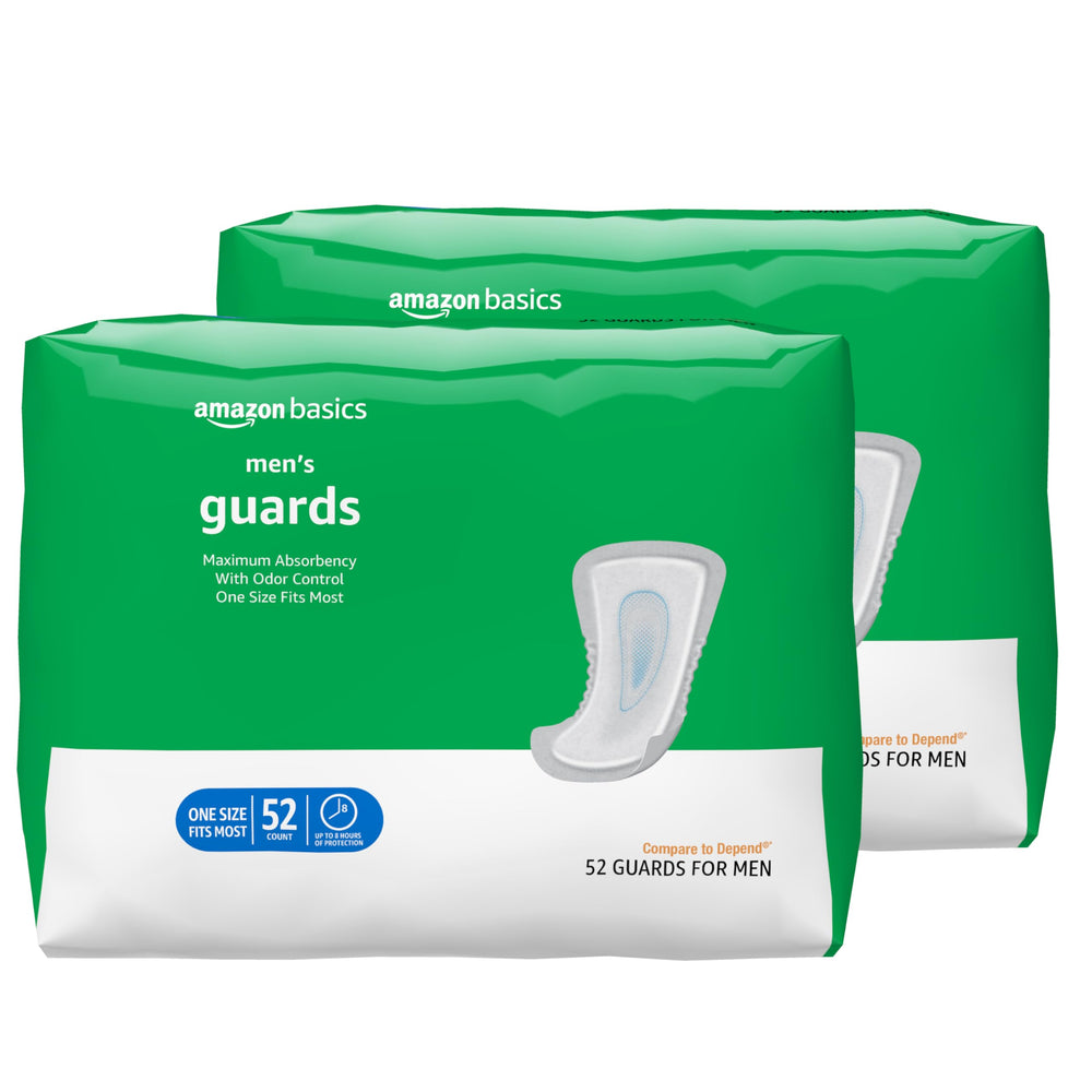 Amazon Basics men incontinence guard packaging showing 104 count
