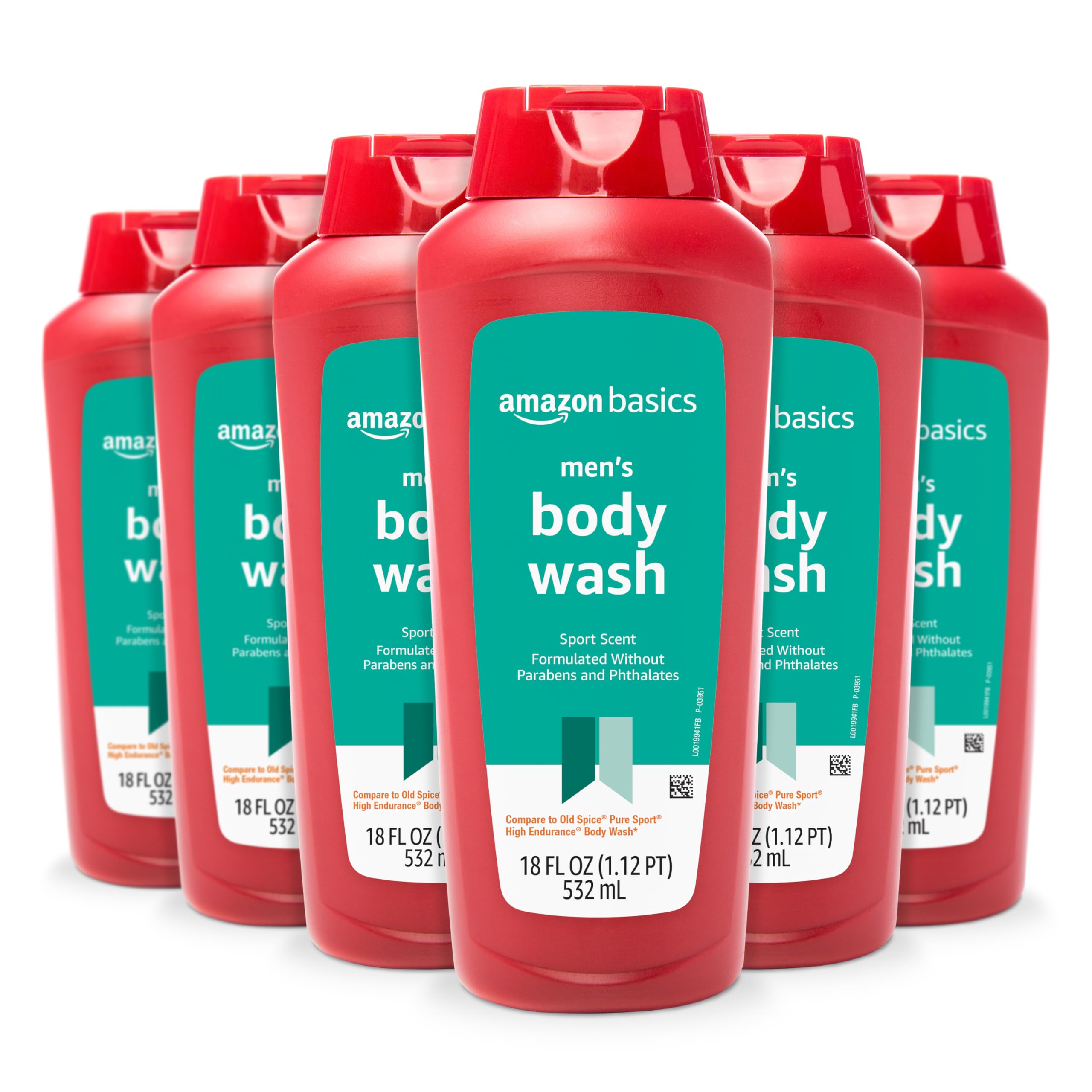 Amazon Basics Men's Body Wash Sport Scent bottle delivers refreshing cleanse.