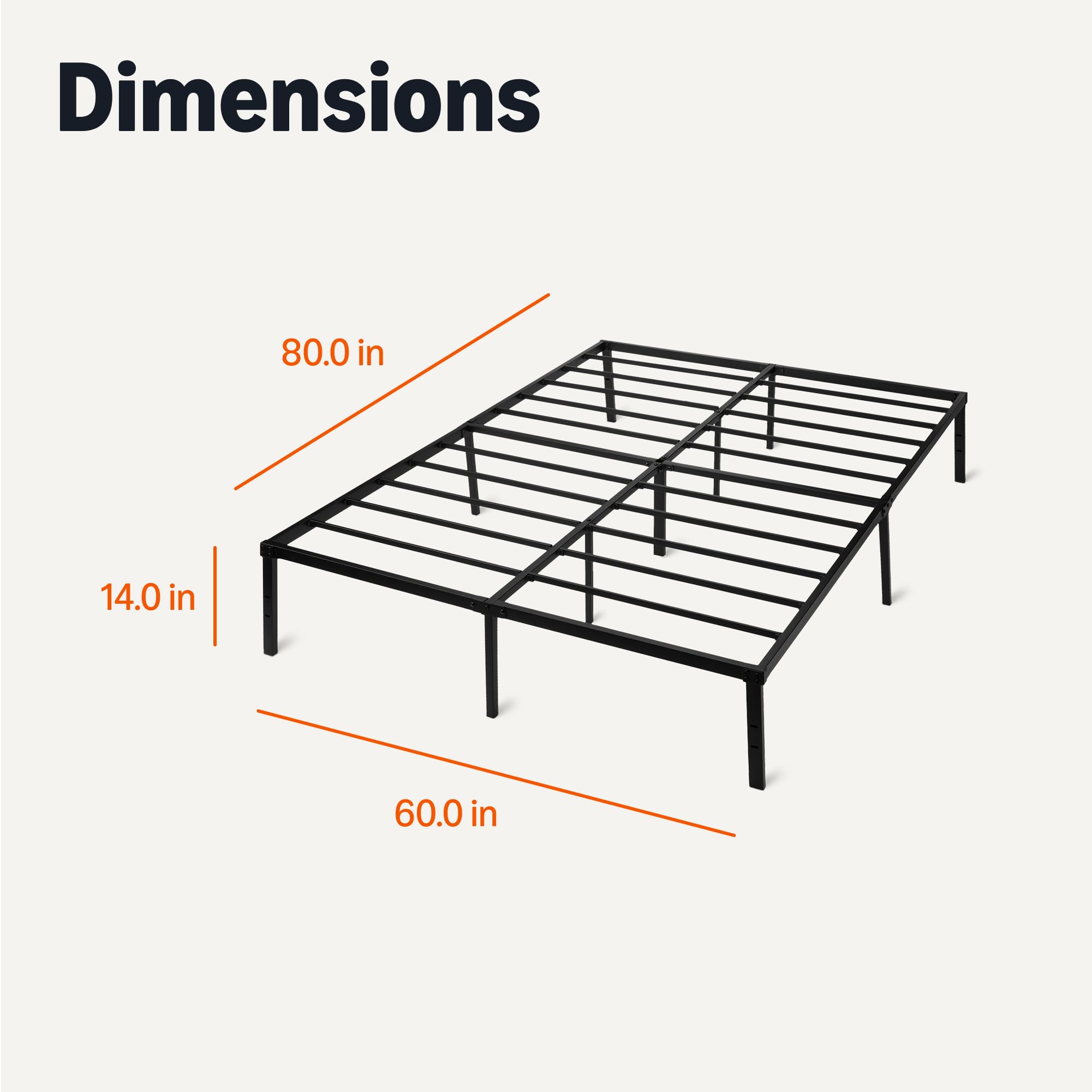 Amazon Basics bed frame close-up highlights sturdy steel and 11 support legs for stability