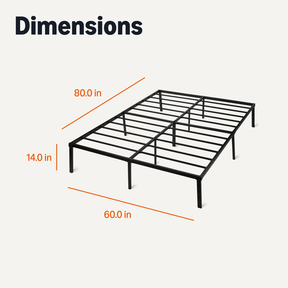 Amazon Basics bed frame close-up highlights sturdy steel and 11 support legs for stability