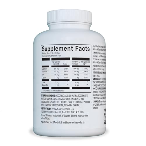 Amazon Basics mini softgels close-up highlighting easy daily dosing