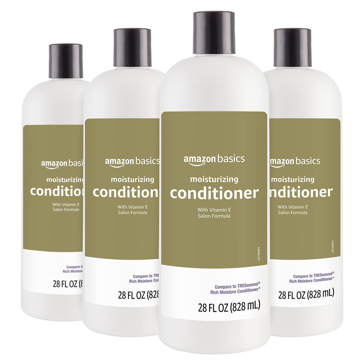 Amazon Basics Moisture Rich Conditioner bottle front highlights vitamin E for nourished hair