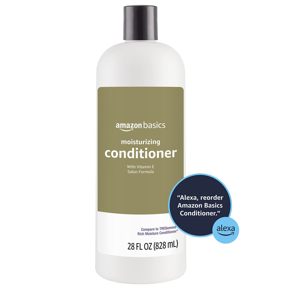 Amazon Basics Moisture Rich Conditioner hair-application scene suggests smooth detangling and manageability.