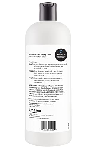 Vitamin E ingredient close-up on Amazon Basics Moisture Rich Conditioner highlights conditioning benefits for damaged hair.