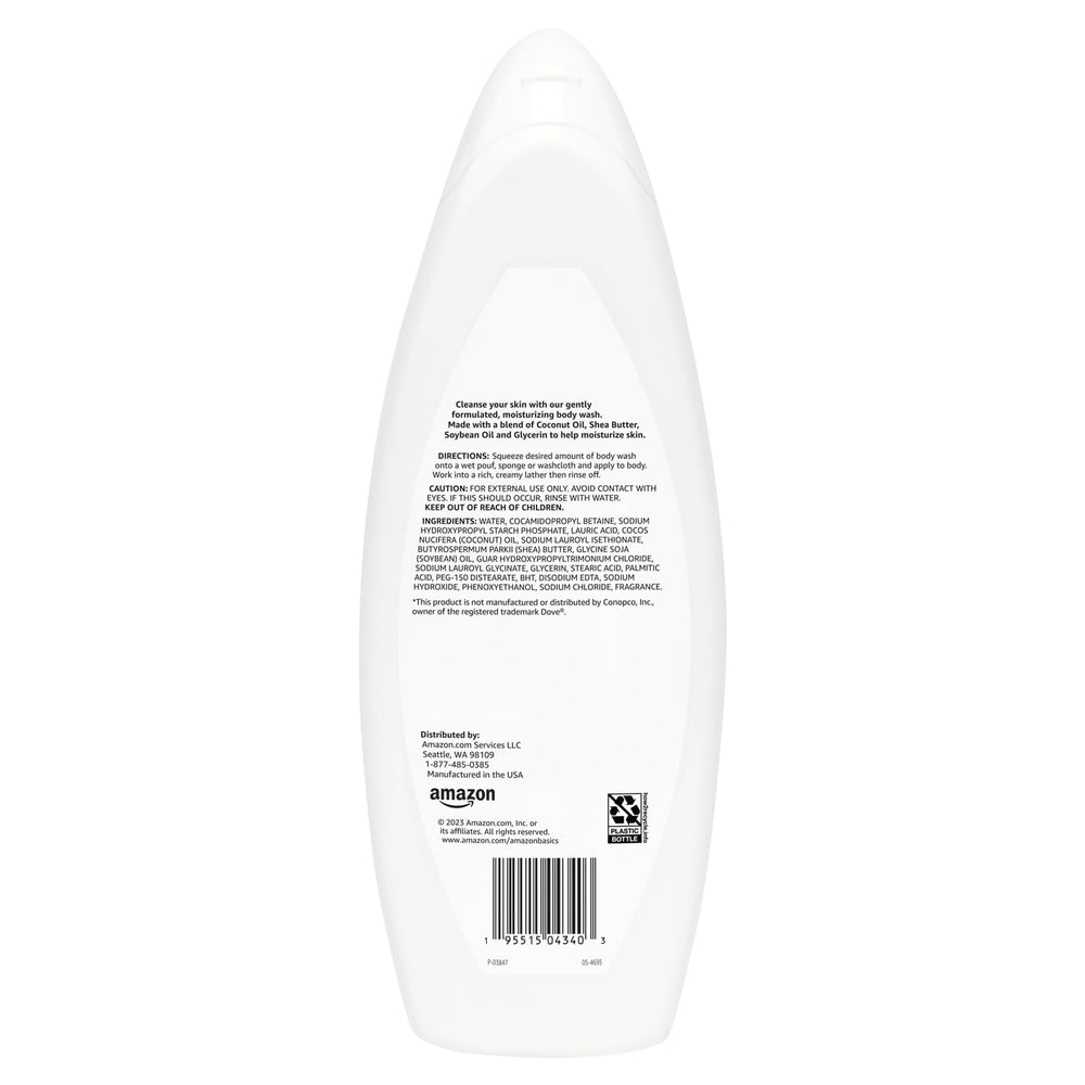 Amazon Basics Moisturizing Body Wash pour demonstrates quick lather for shower routines.