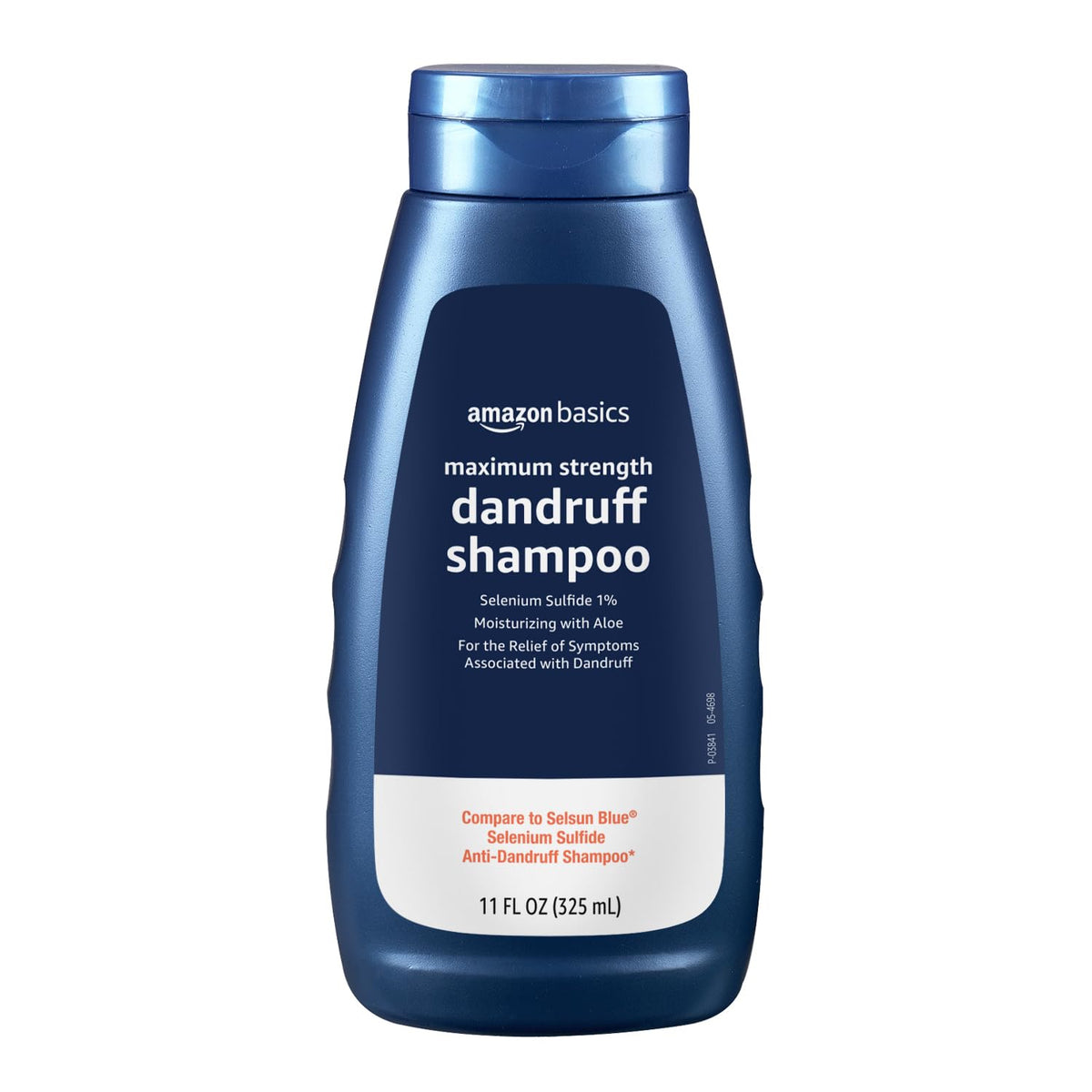 Amazon Basics Moisturizing Dandruff Shampoo bottle front with 1% selenium sulfide for dandruff control.