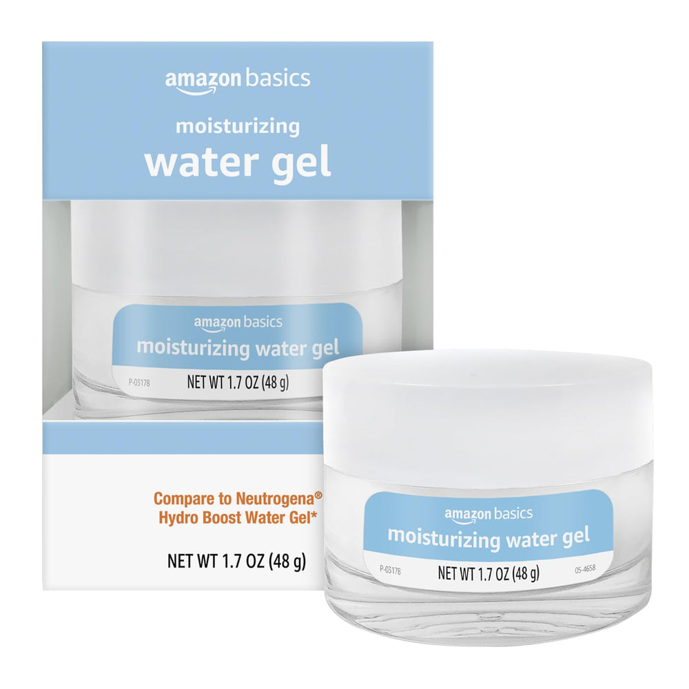 Amazon Basics Moisturizing Water Gel jar front showing compact 1.7 oz packaging for daily hydration