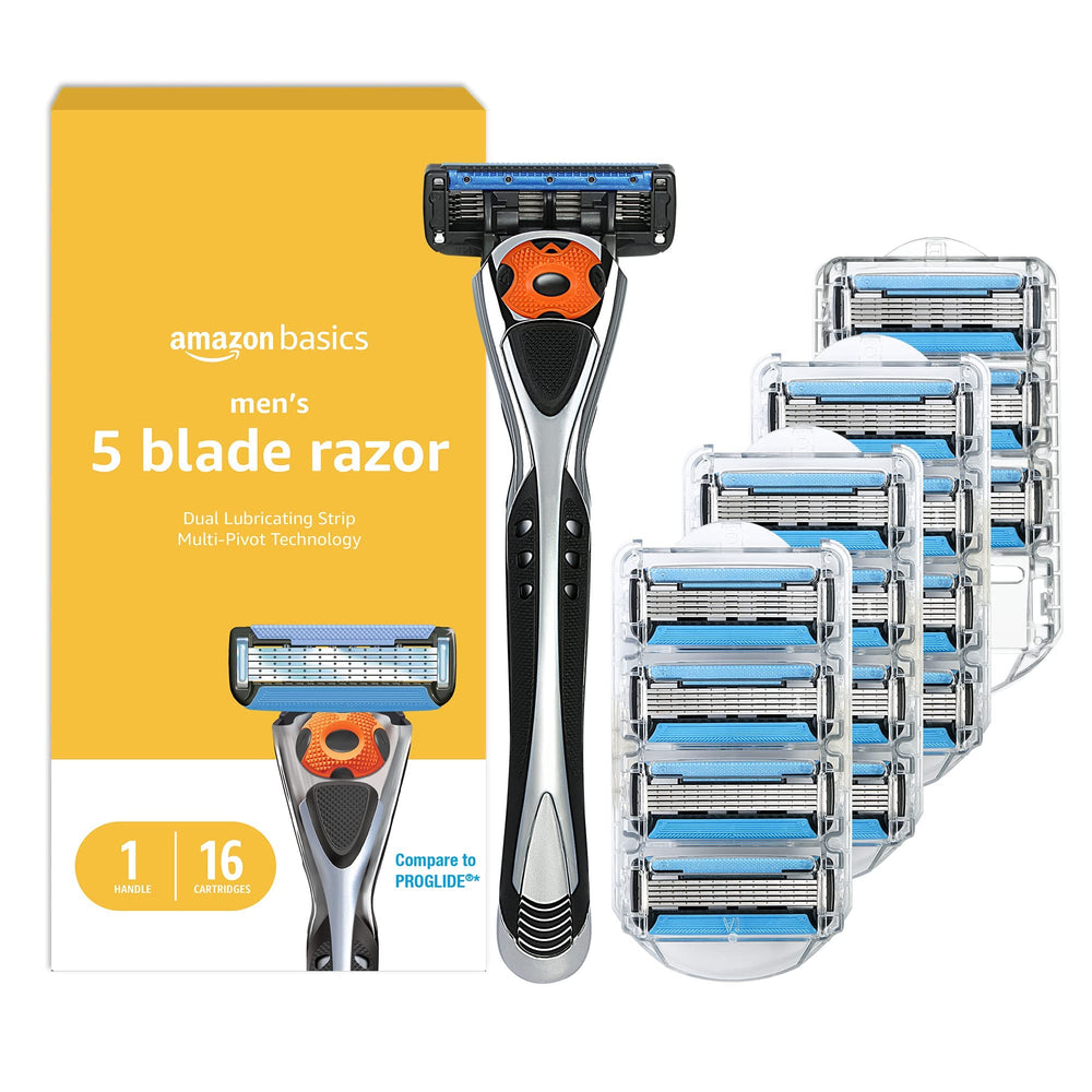 Amazon Basics MotionSphere razor handle with ergonomic grip for precise shaving.