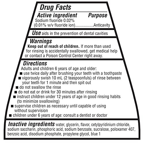 Amazon Basics mouthwash label highlights alcohol-free formula for gentle use.