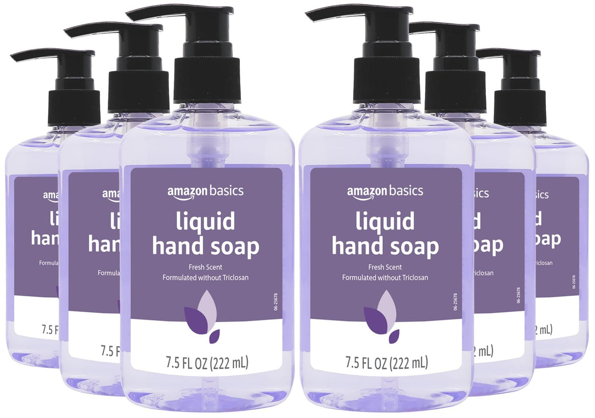 Amazon Basics Original Fresh Hand Soap bottle front view shows clean lather ready for use
