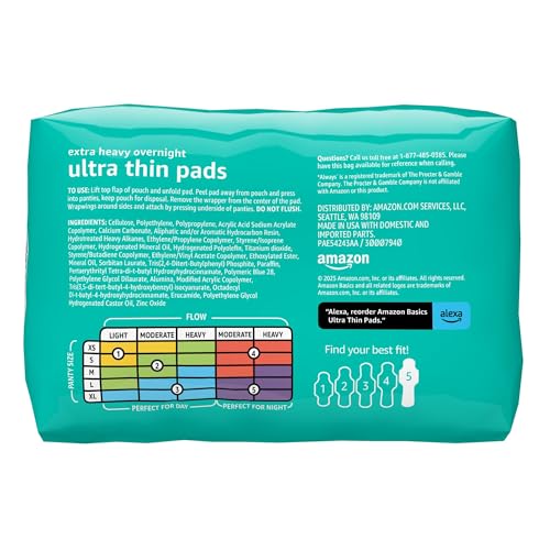 Amazon Basics ultra-absorbent core highlights high capacity for overnight protection.