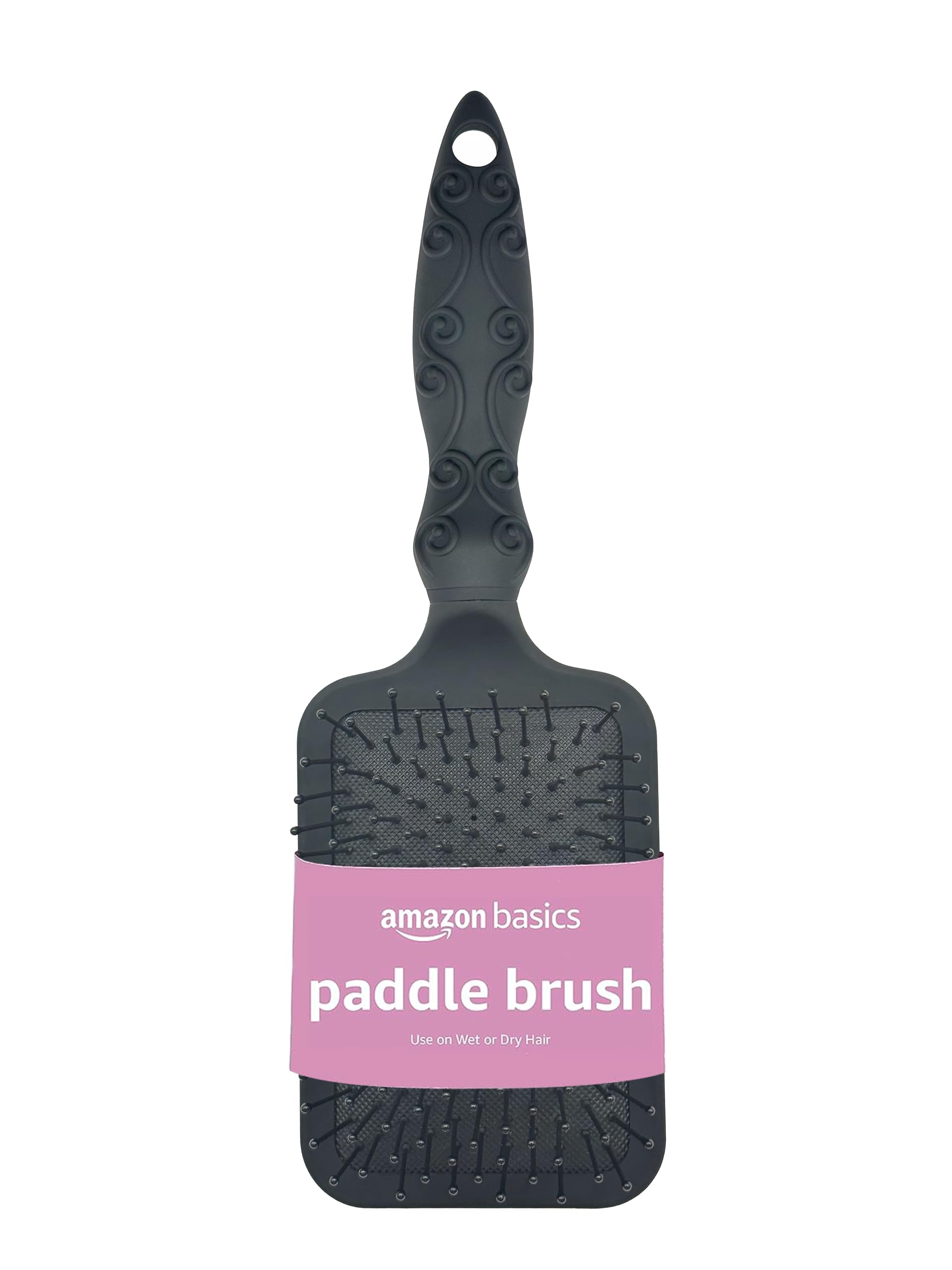 Amazon Basics Paddle Brush for Hair showing gentle detangling on wet or dry hair