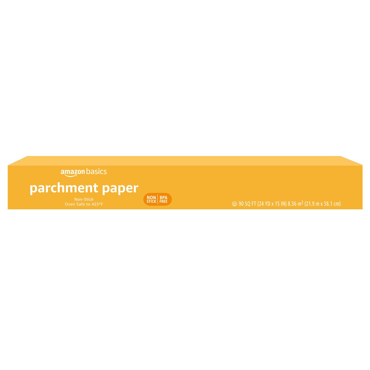 Amazon Basics parchment paper roll, 15-inch width, ideal for lining pans and preventing sticking.