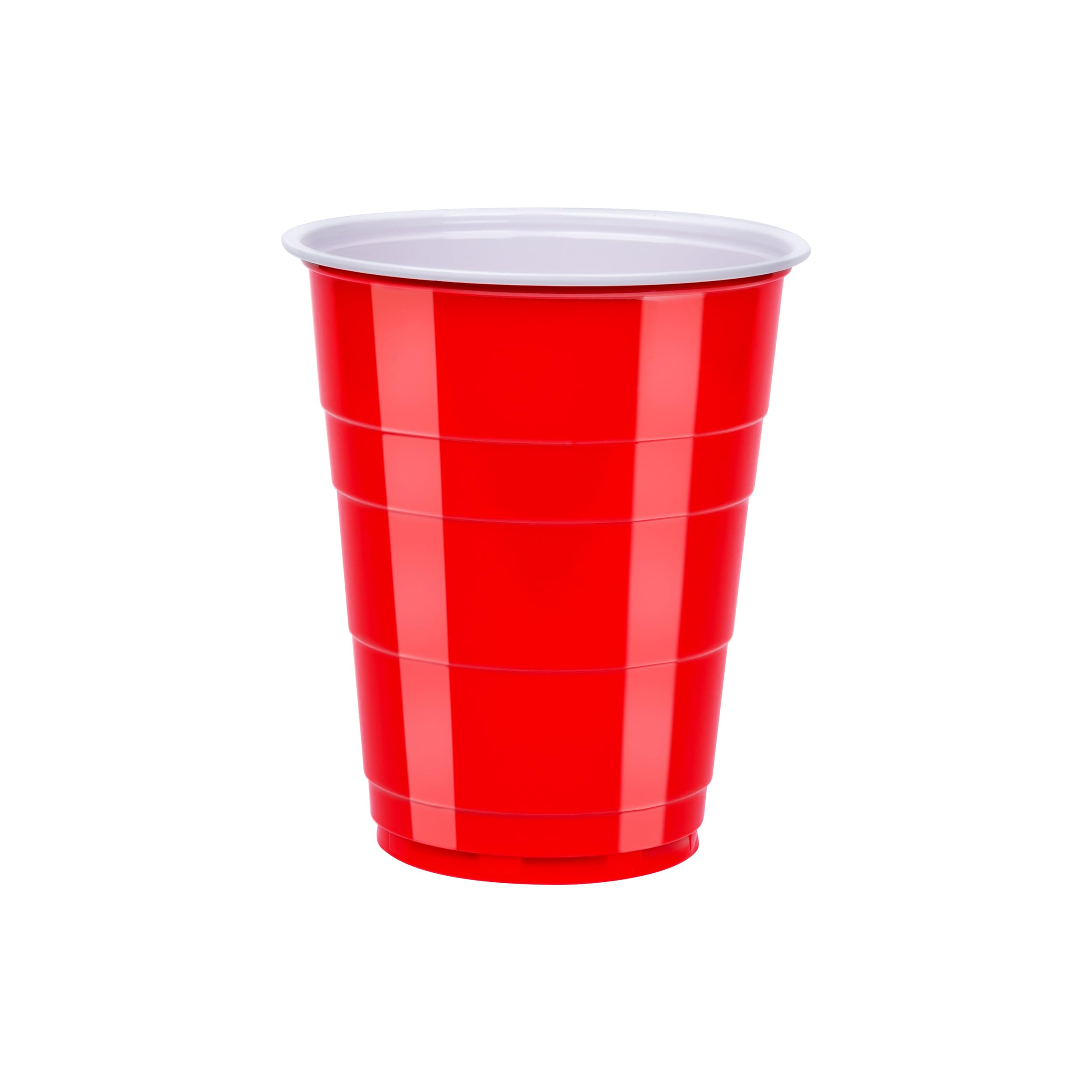 Amazon Basics red 18oz cups on table ready for beverage setup