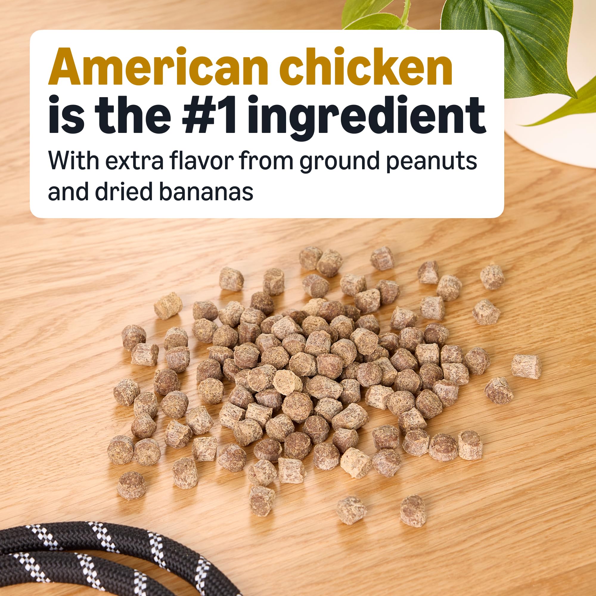 Ingredients closeup emphasizes real chicken as top ingredient and natural flavors