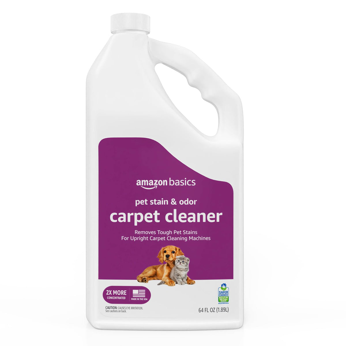 Amazon Basics Pet Stain Remover bottle front with 64 oz size.