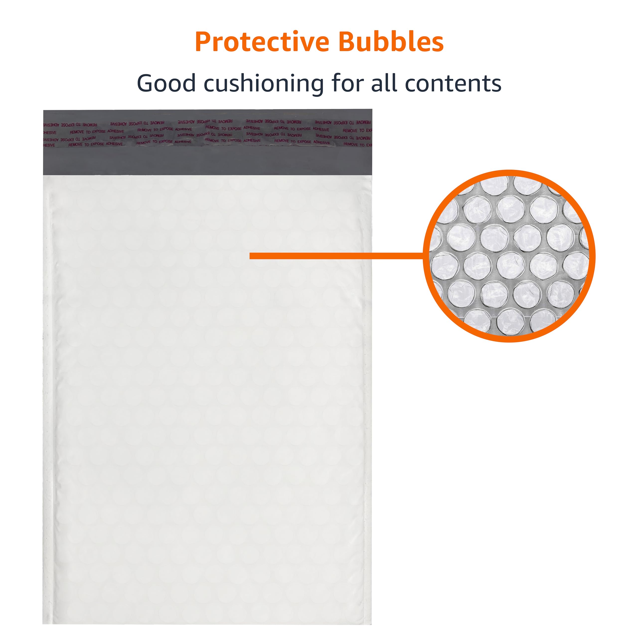 Amazon Basics white-grey mailer bulk pack highlighting 100-count value.