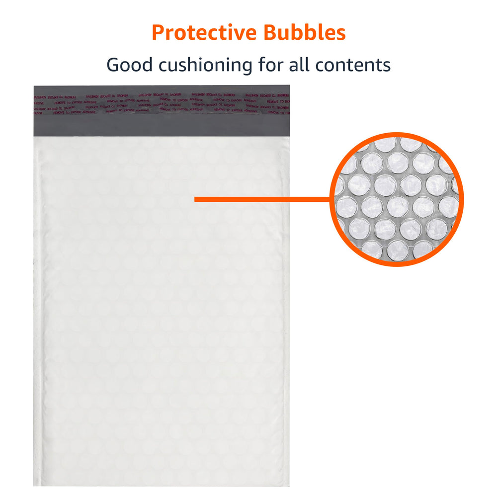 Amazon Basics white-grey mailer bulk pack highlighting 100-count value.