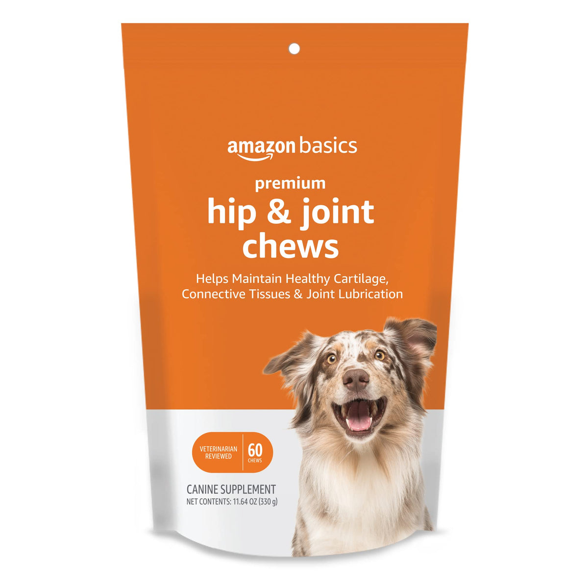 Amazon Basics hip and joint chews bag ready for dogs, supports daily joint care.