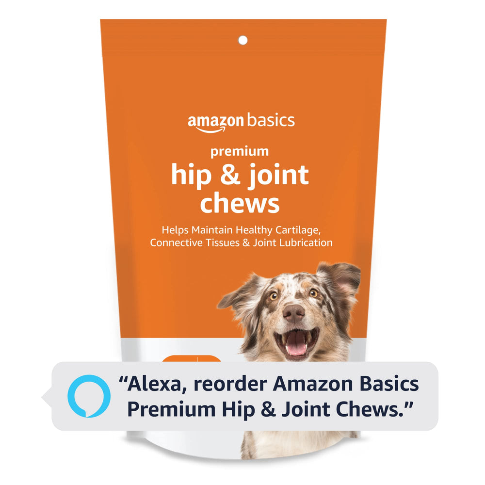Amazon Basics dog hip chews label notes vet-reviewed formulation