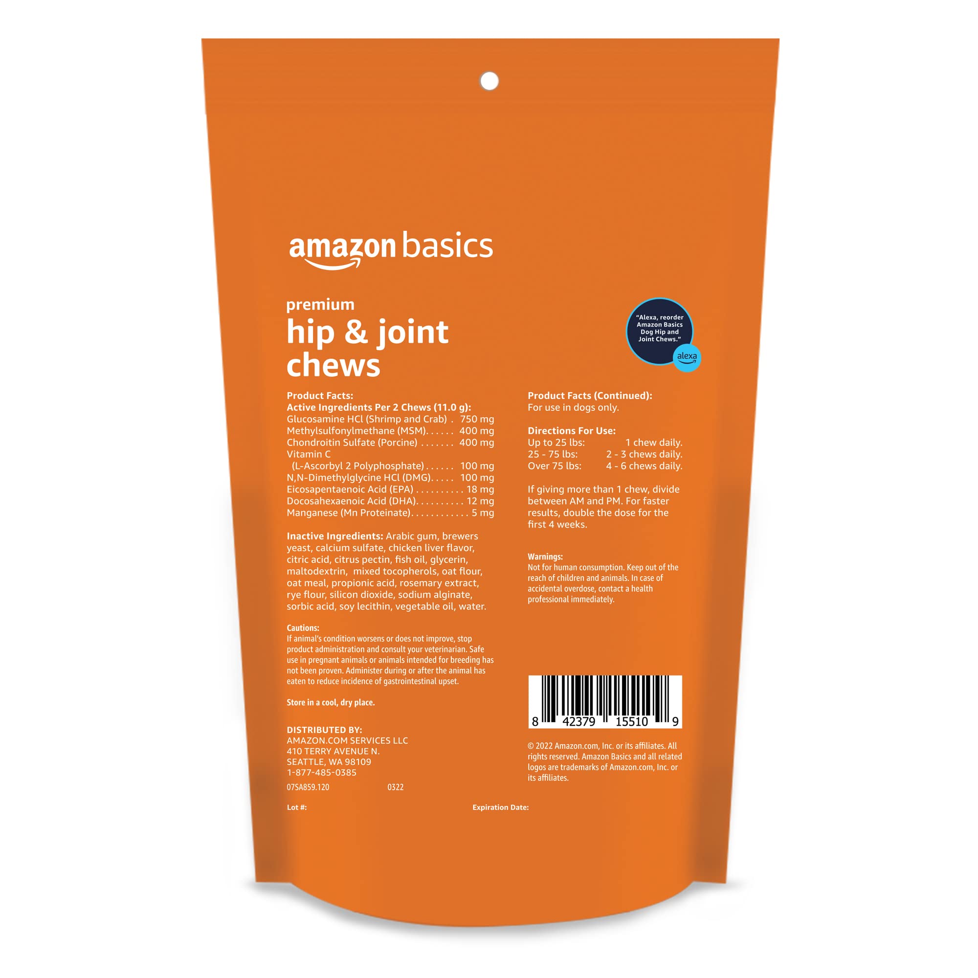 Amazon Basics premium chews packaging front shows resealable bag for freshness