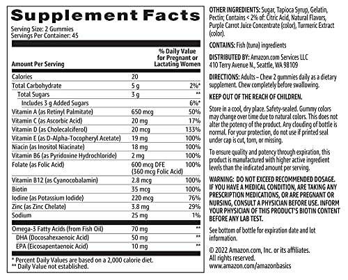 Amazon Basics Prenatal DHA gummy raspberry lemon flavors promoting enjoyable daily supplementation