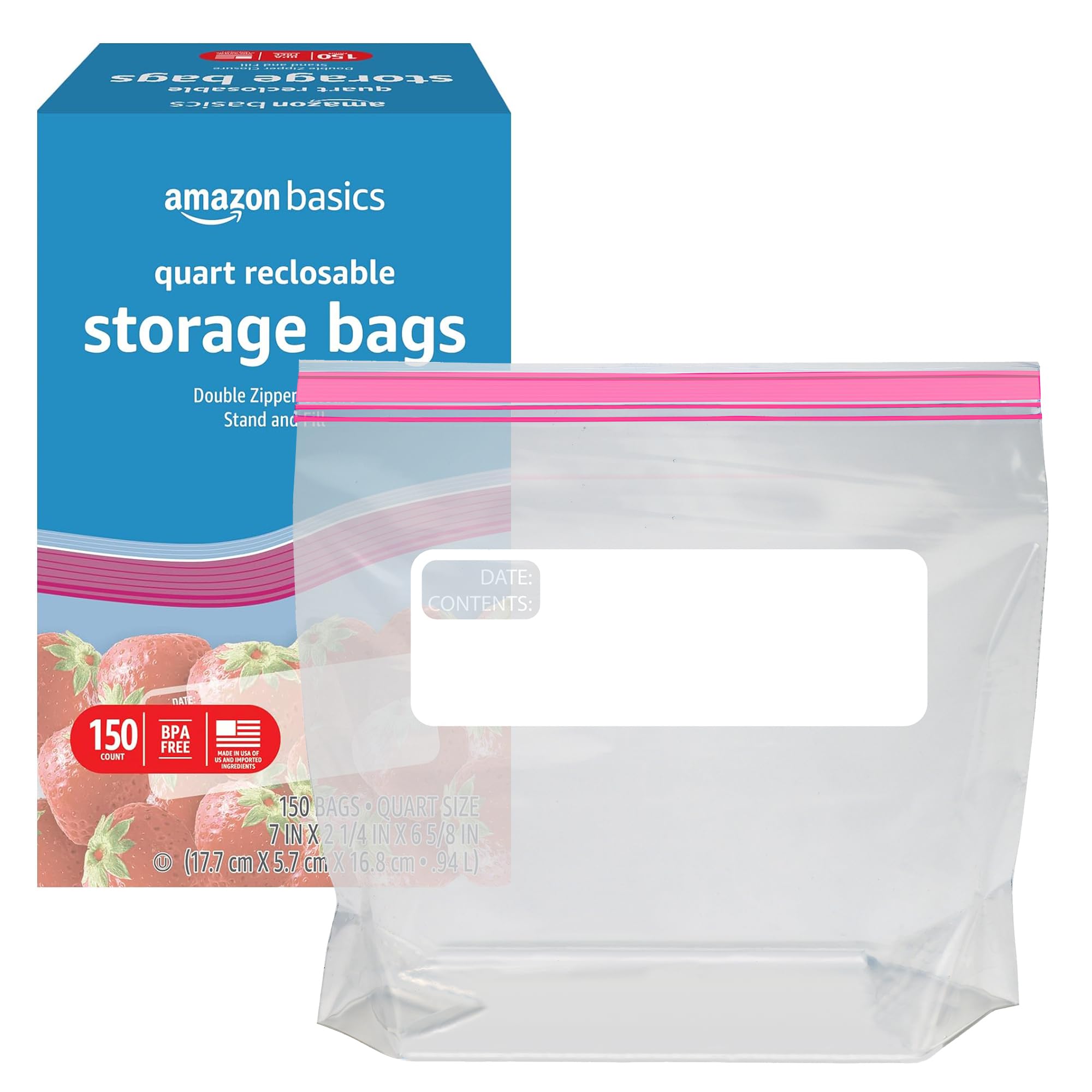 Amazon Basics quart bags are BPA free for safer food storage.