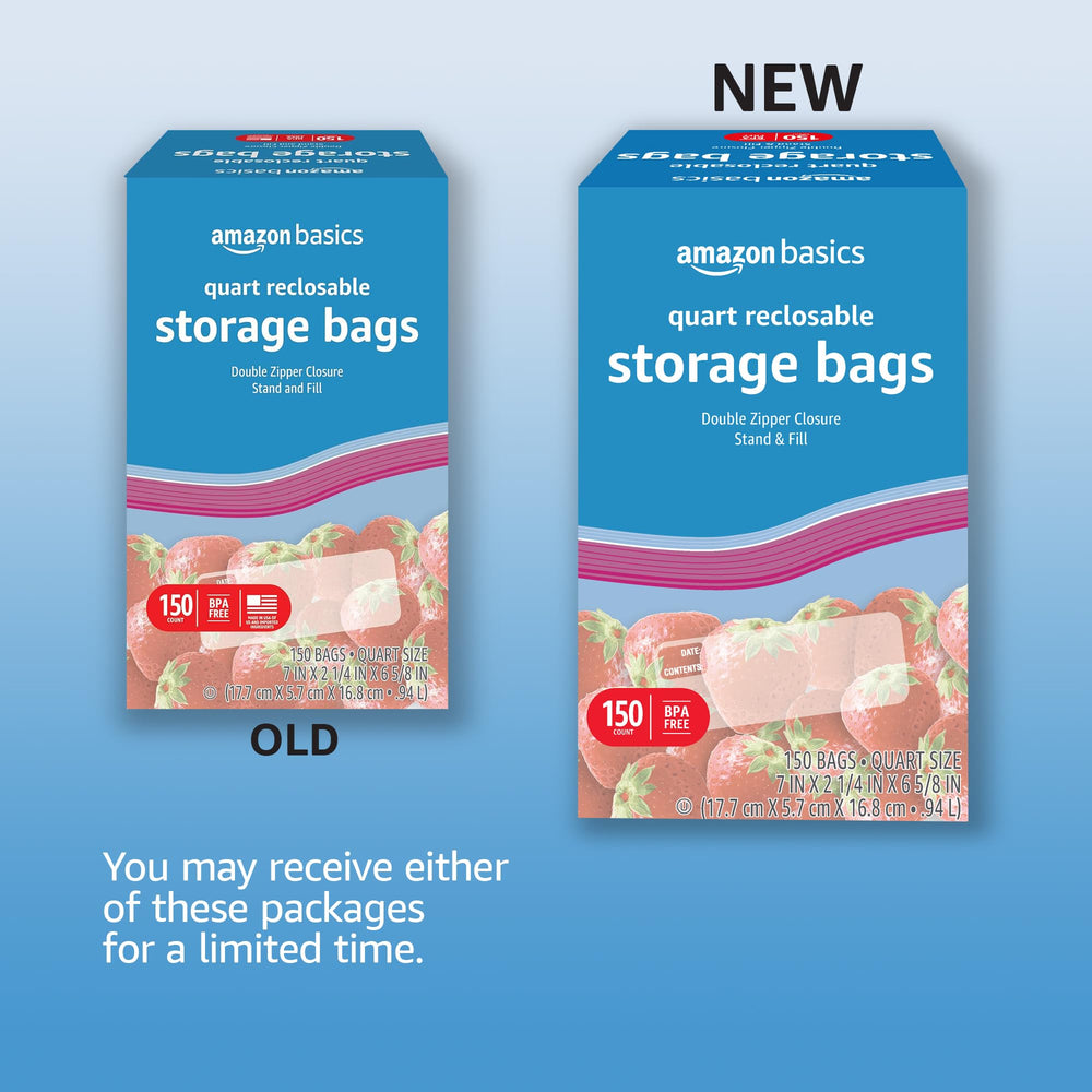 Amazon Basics quart bags show a stand-and-fill base for easy packing.