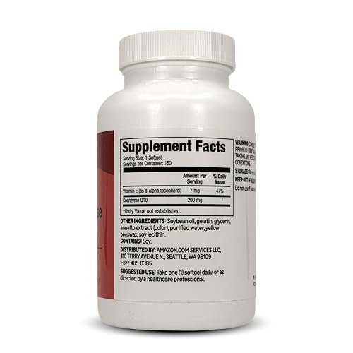 Amazon Basics CoQ10 softgels bottle back label illustrating antioxidant support