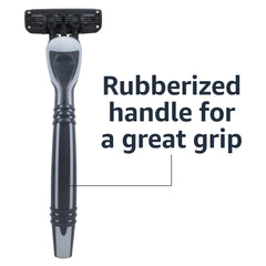 Amazon Basics 3-Blade Razor double-coated edge shown for closer comfortable shave.