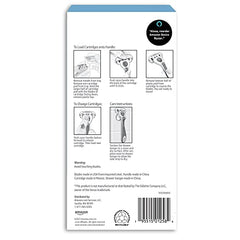 Amazon Basics twelve refill cartridges displayed for consistent glide during regular shaves