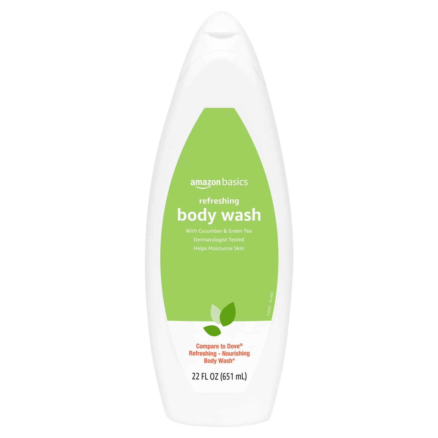 Amazon Basics Refreshing Nourishing Body Wash bottle close-up with cucumber and green tea scent