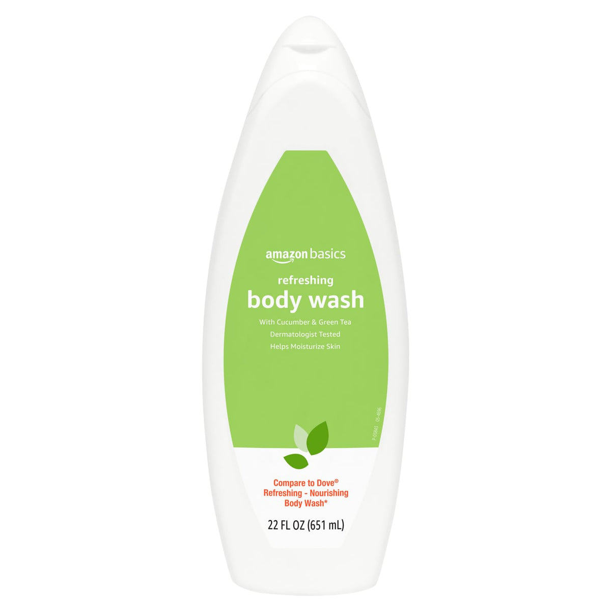 Amazon Basics Refreshing Nourishing Body Wash bottle close-up with cucumber and green tea scent