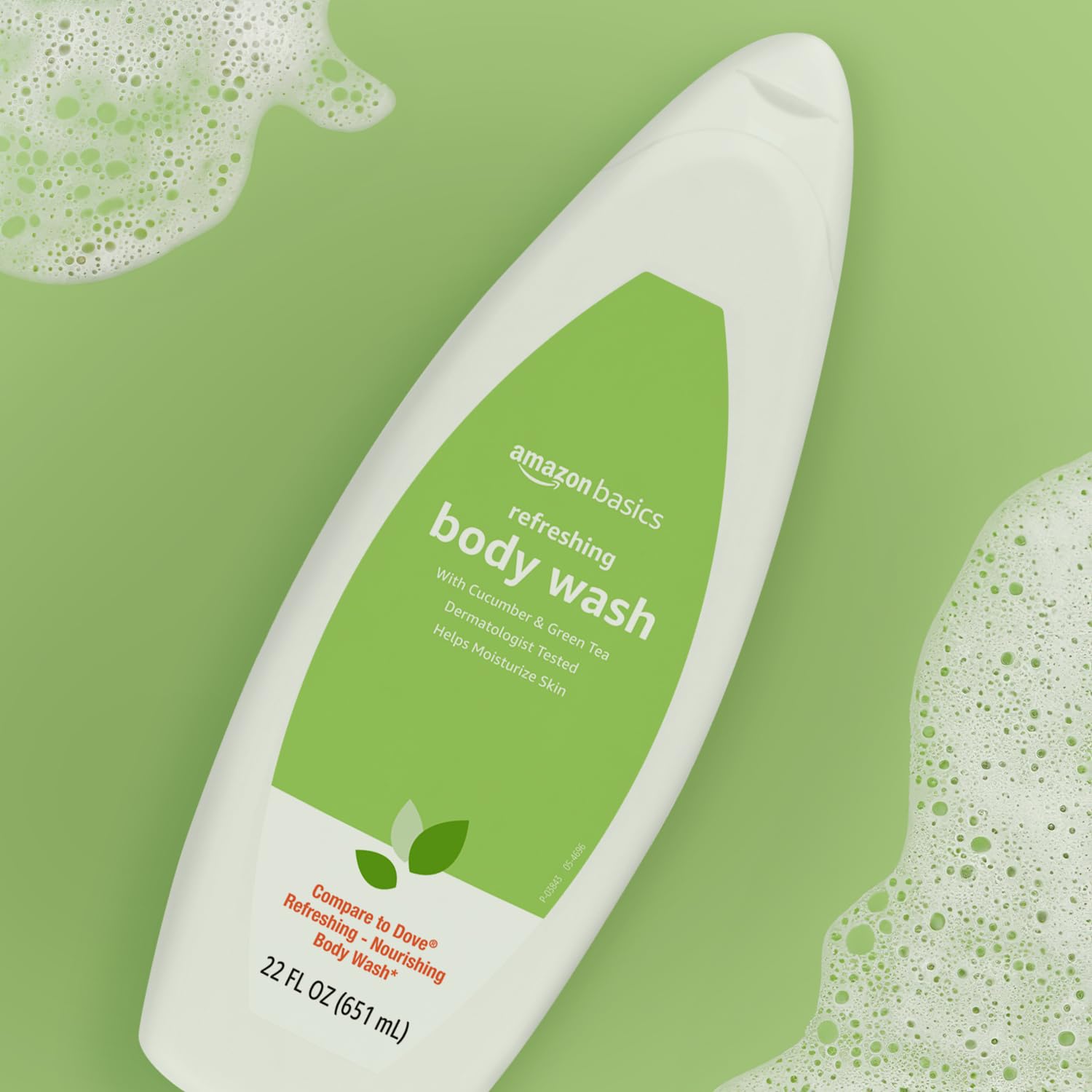 Amazon Basics Refreshing Nourishing Body Wash bottle on sink for daily use