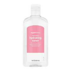 Amazon Basics Rose Water Toner bottle demonstrates gentle, alcohol-free hydration for daily skin care.