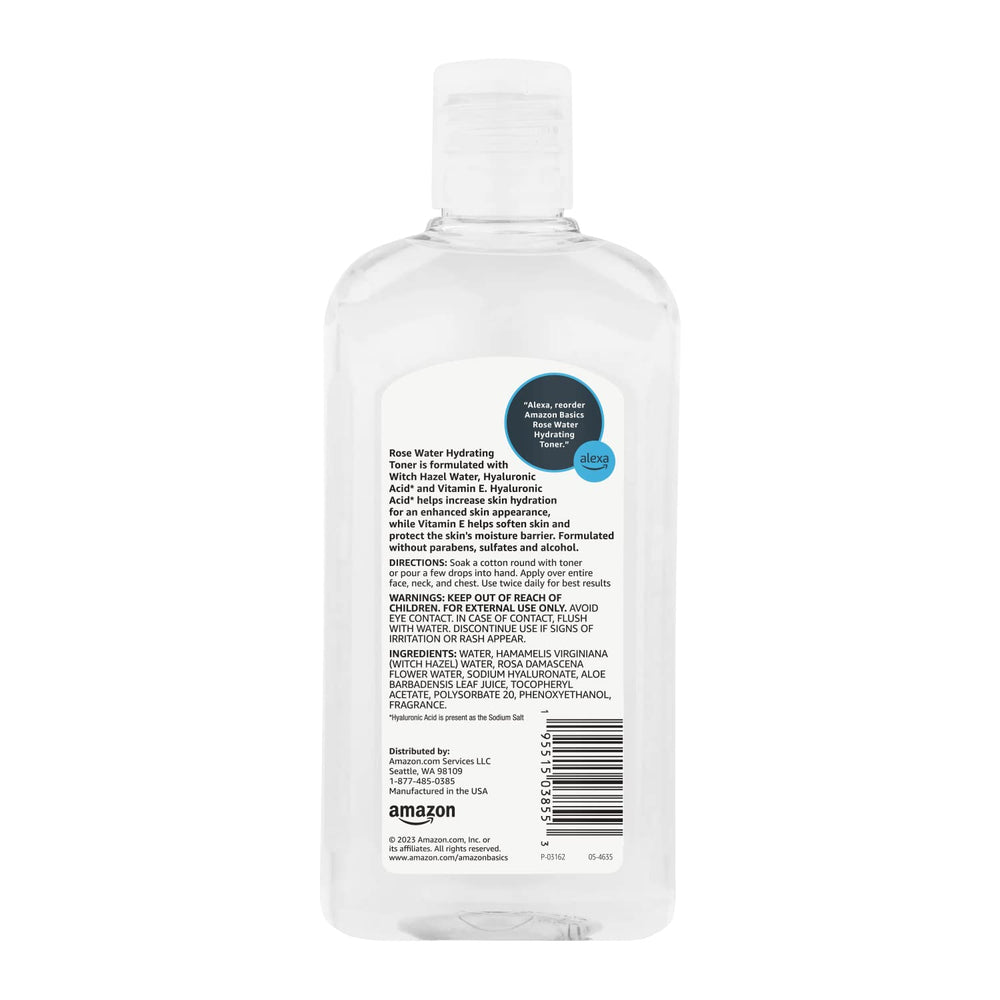Amazon Basics Rose Water Toner being applied with a cotton pad for refreshing facial prep.