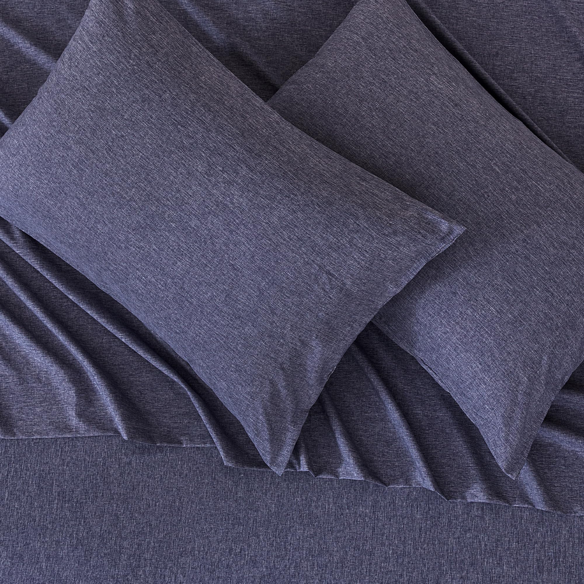 Amazon Basics blue pillowcase delivers a soft texture for restful nights.