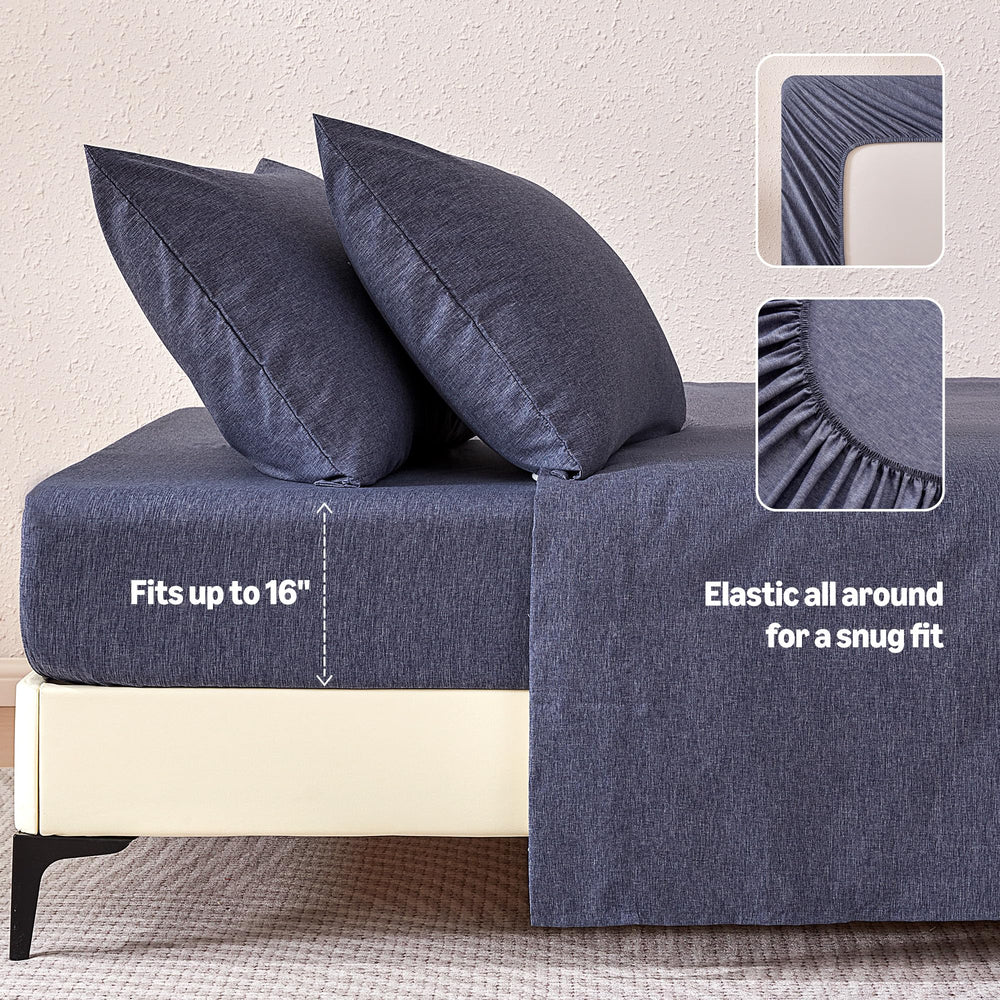 Amazon Basics blue pillowcase pair supports smooth skin contact and easy care.