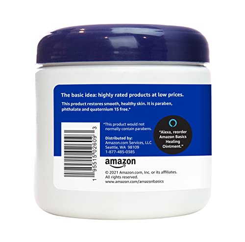 Amazon Basics Skin Protectant jar closeup, shields minor injuries and supports gentle healing