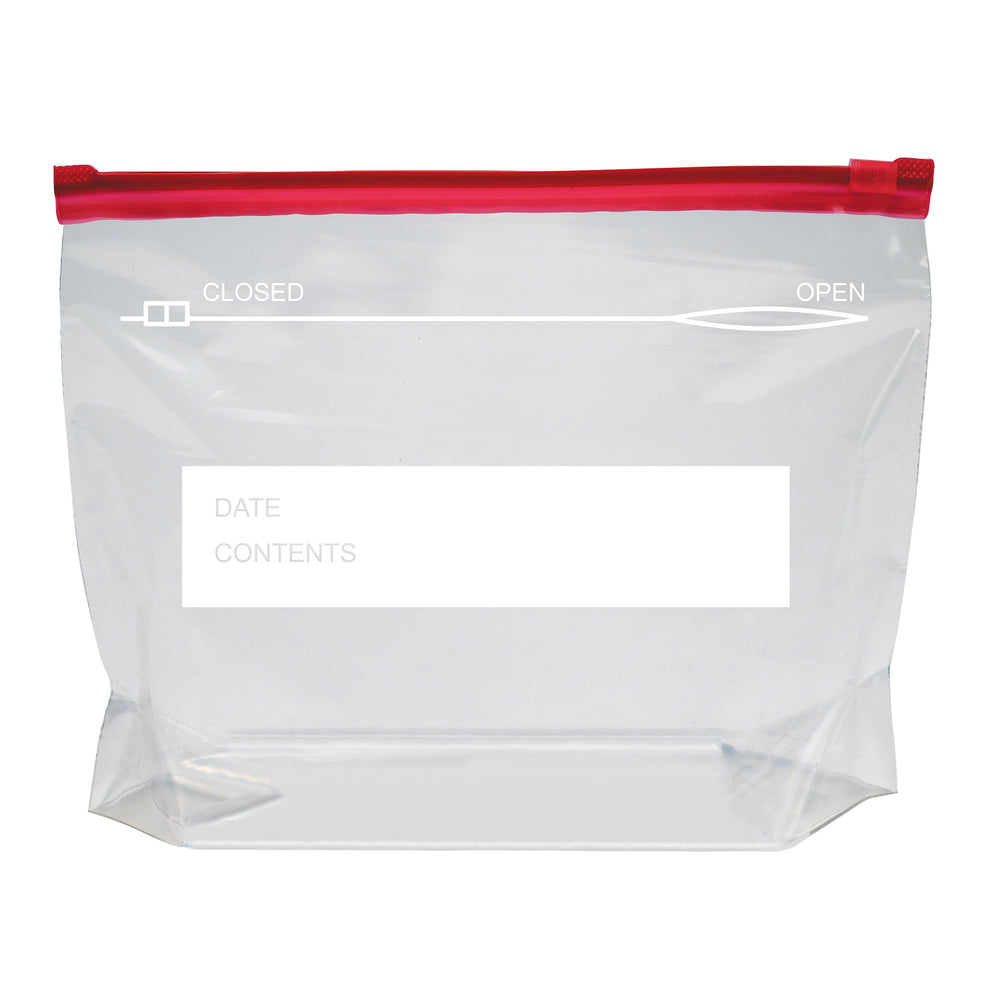Amazon Basics quart bags showing 8 x 2 1/4 x 5 7/8 inch dimensions