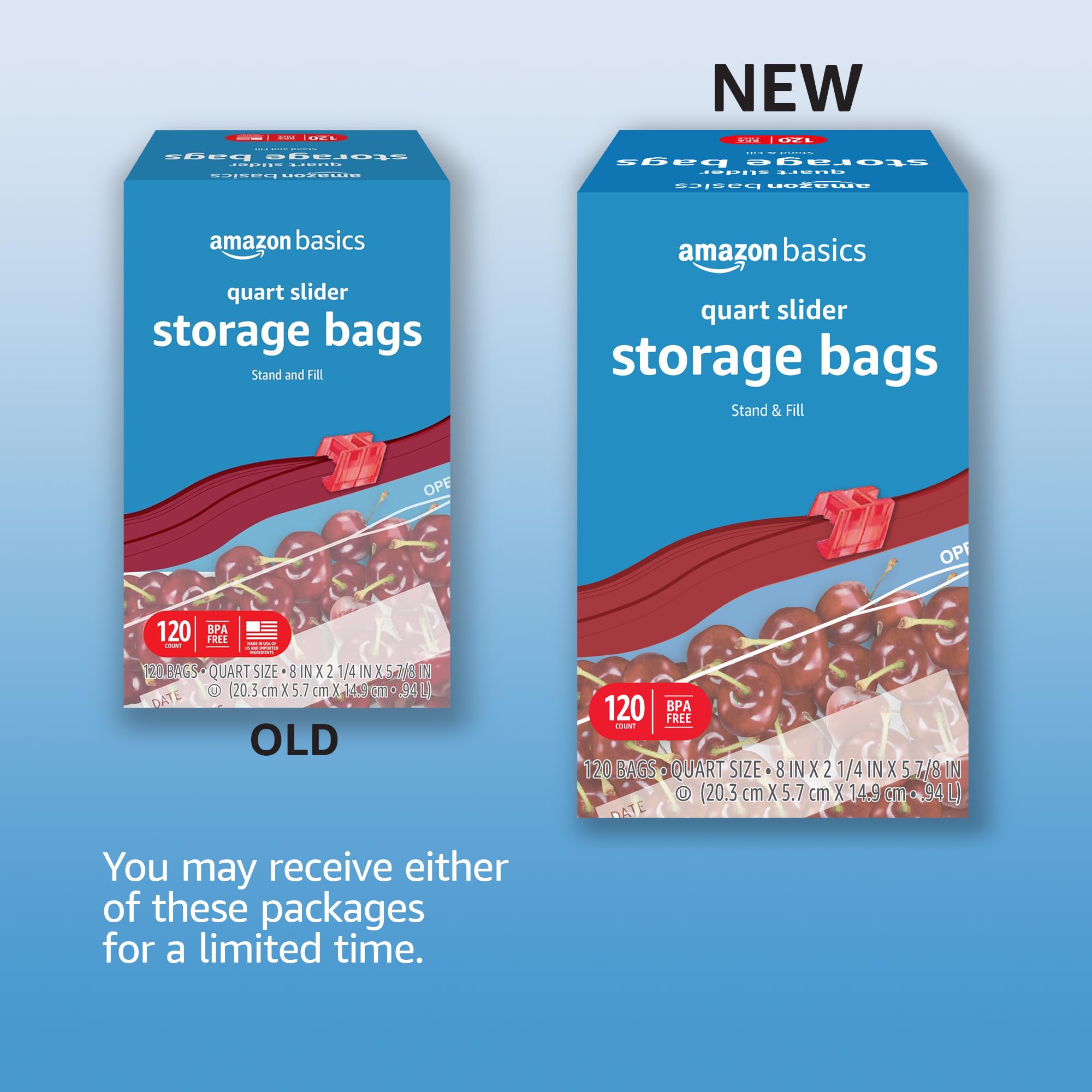 Amazon Basics slider quart bags with slider zipper top for easy opening