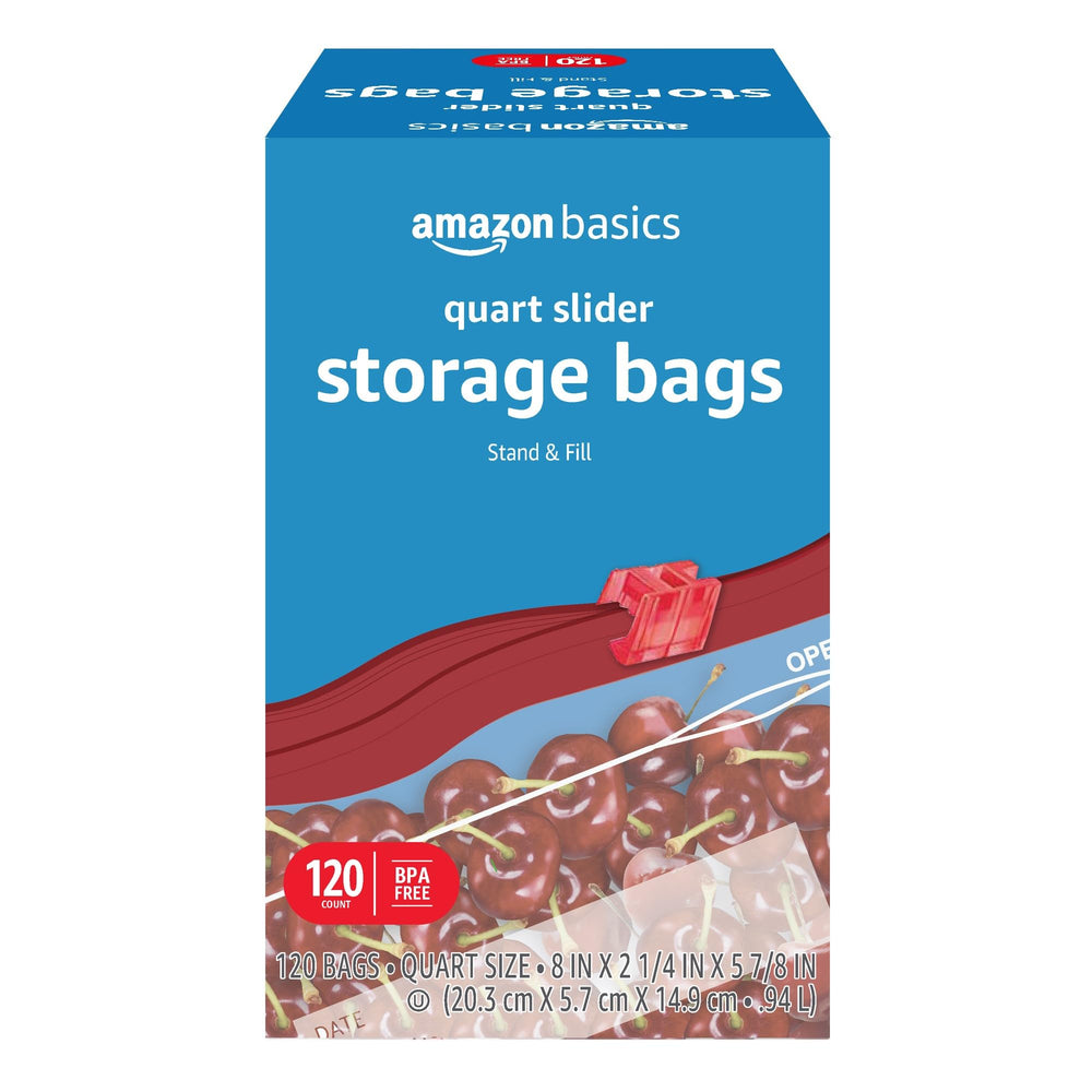 Amazon Basics slider quart bags with stand and fill base for mess-free filling