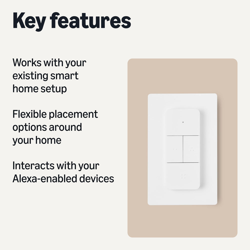 Amazon Basics smart dimmer switch and remote enabling voice control with Alexa.