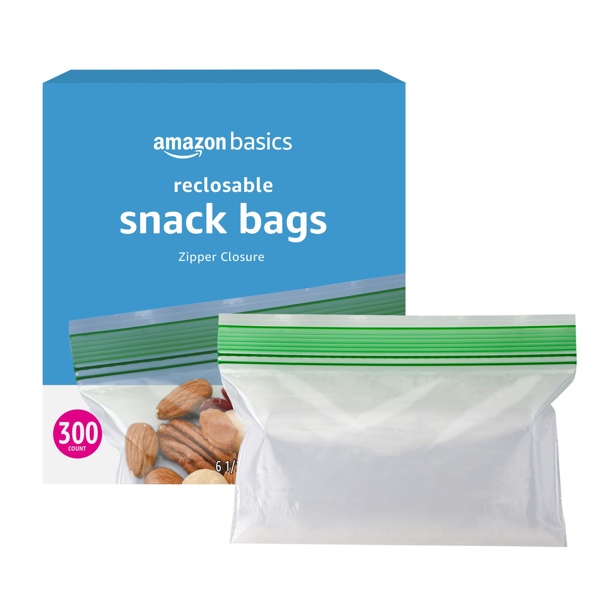 Amazon Basics snack bags feature a double zipper closure for secure sealing.