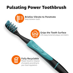 Amazon Basics flexible VibraClean bristles on a soft electric toothbrush