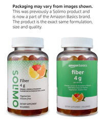 Amazon Basics Soft Fiber Gummies flavor variety orange, lemon, strawberry.