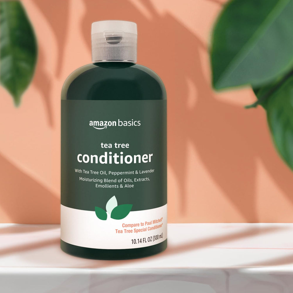 In-shower scene of Amazon Basics Tea Tree Conditioner for an easy daily routine