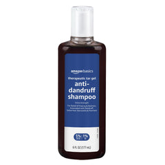 Amazon Basics Therapeutic Plus coal tar shampoo bottle for scalp relief and dandruff control